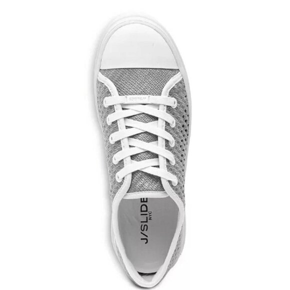 J SLIDES Natasha Platform Sneaker Light Gray Crochet Lace Up Low-Top Shoes NWOB - Picture 4 of 5